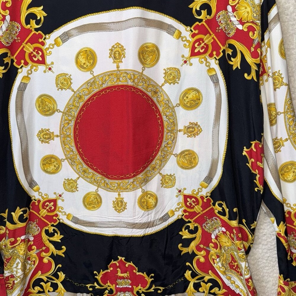 Vintage Mondi Baroque Art AOP Print Women's Top Size 40 US L Gold Red Lion - Picture 10 of 10